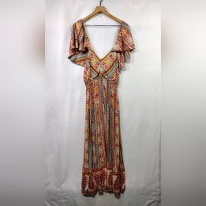 Sky and Sand V-Neck Artsy Dress Women's M Multicolor Bobo Retro 90s Cottagecore